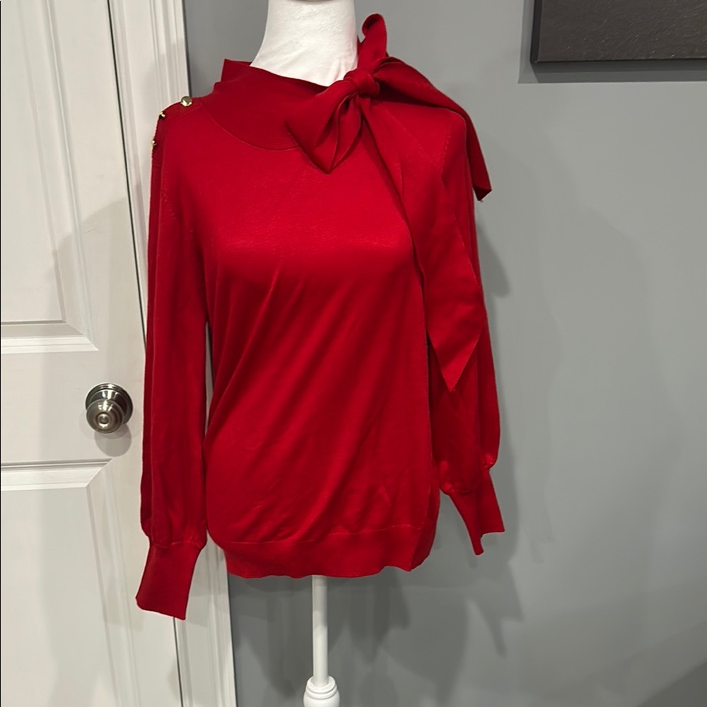 Elegant Red Blouse with Bow Detail